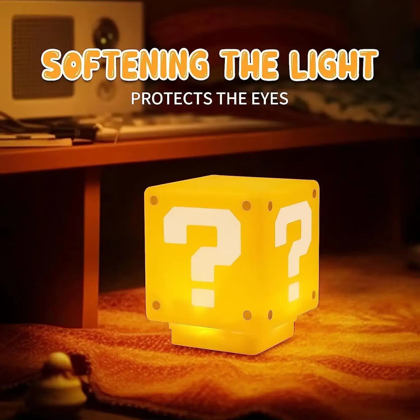 HOT 10Cm Super Mario Bros Figure LED Question Mark Brick Night Light USB Charging Anime Desk Lamp Statue Decorative Kids Gifts