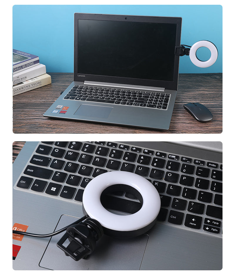 Video Conference 4 Inch Fill Light Computer Live Photography Light LED Selfie Light USB Powered round Camera Lamp Dimmable LED Ring Light with Phone Holder