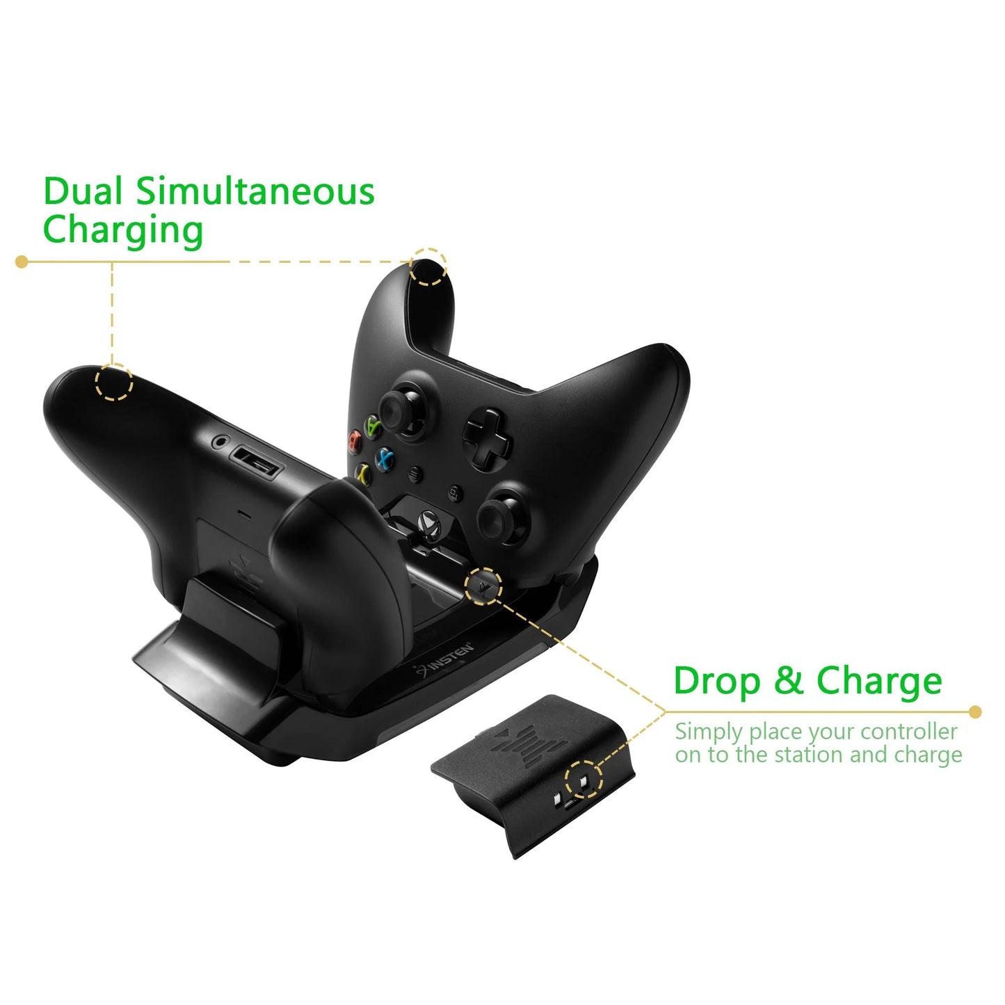 Xbox One Controller Charging Station Stand with 2 Rechargeable Battery Pack Charger Dock and USB Cable for Xbox One / Xbox One S / One Elite / Xbox One X