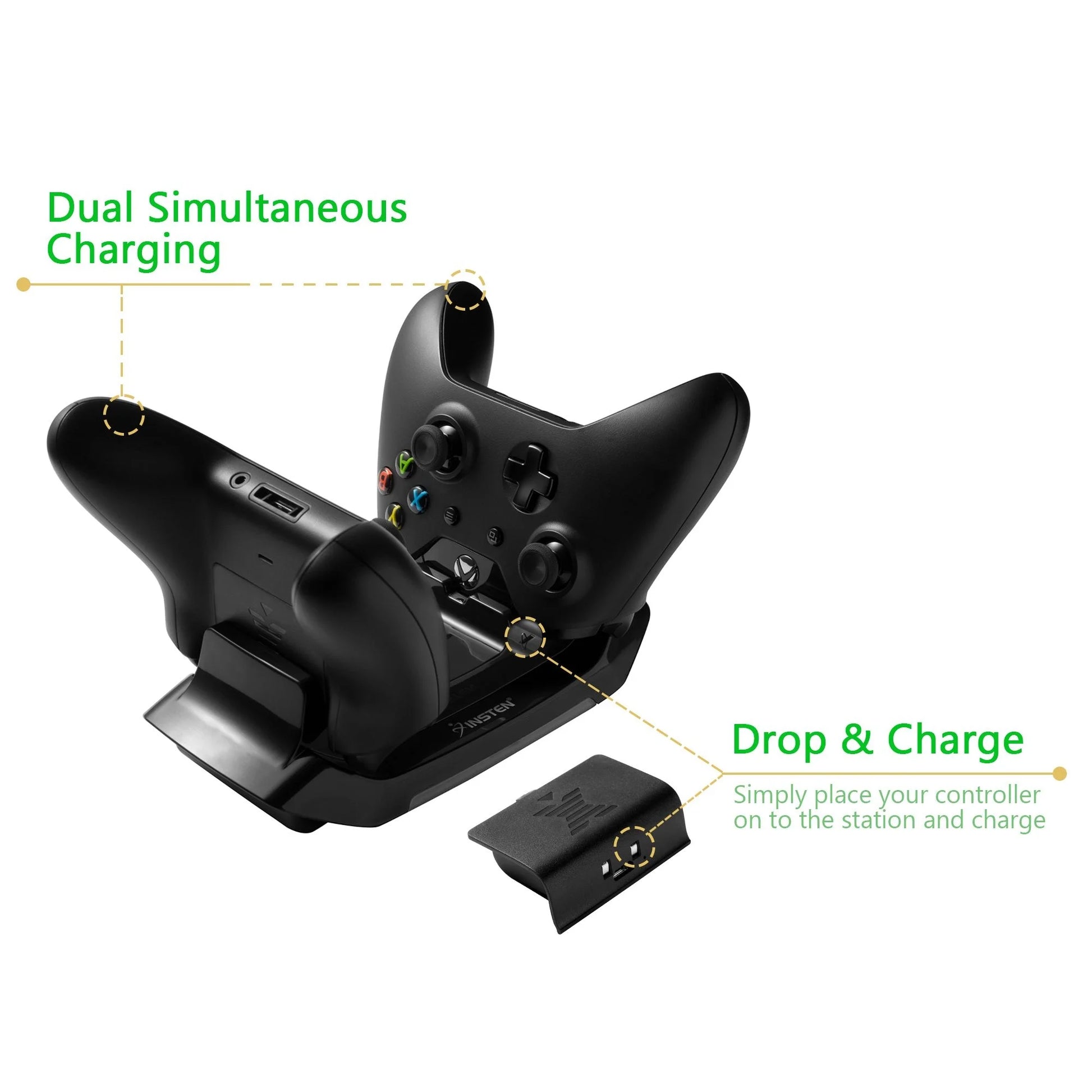 Xbox One Controller Charging Station Stand with 2 Rechargeable Battery Pack Charger Dock and USB Cable for Xbox One / Xbox One S / One Elite / Xbox One X