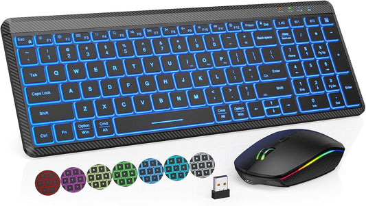 Wireless Keyboard and Mouse Bluetooth, Multi-Device Slim Portable Rechargeable B