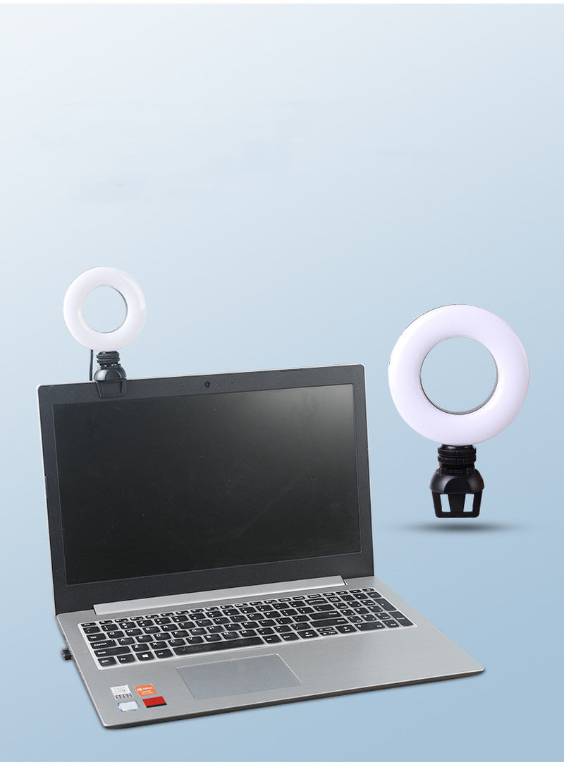 Video Conference 4 Inch Fill Light Computer Live Photography Light LED Selfie Light USB Powered round Camera Lamp Dimmable LED Ring Light with Phone Holder