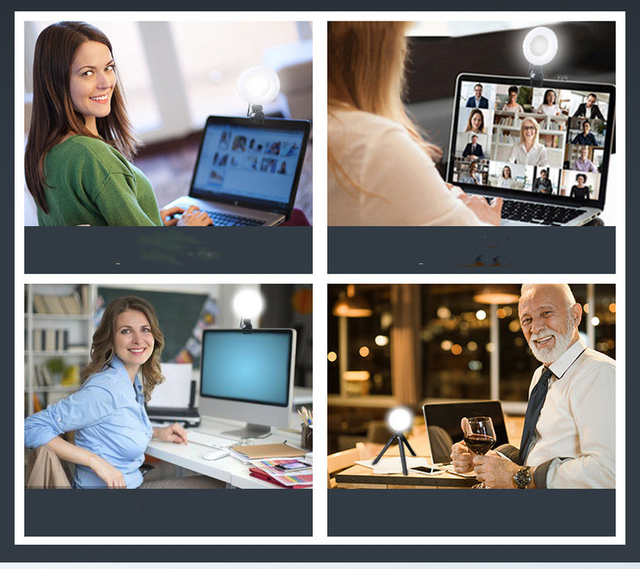 Video Conference 4 Inch Fill Light Computer Live Photography Light LED Selfie Light USB Powered round Camera Lamp Dimmable LED Ring Light with Phone Holder