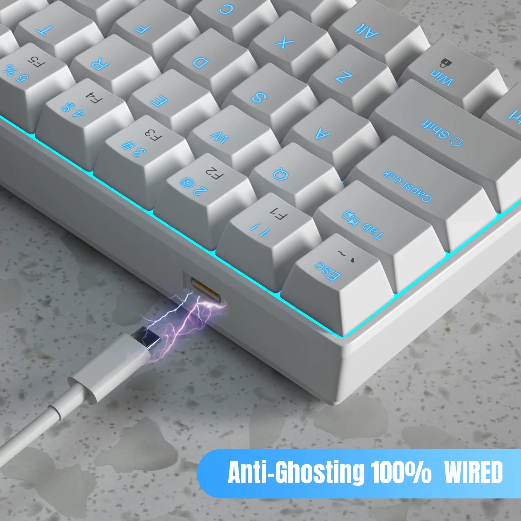 Mk-Star61 Mini 60% Mechanical Keyboard 61 Keys Wired LED Backlit Compact Gaming Keyboard for Laptop, Desktop, PC, Tablet