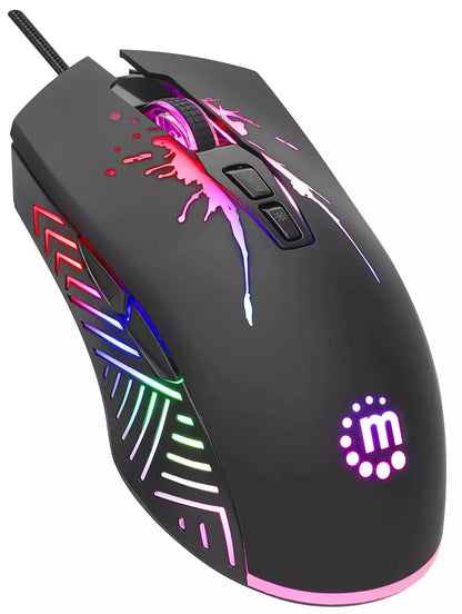 RGB LED Wired Optical USB Gaming Mouse, Seven Buttons with Scroll Wheel, 7200 DPI, LED Lighting, Black