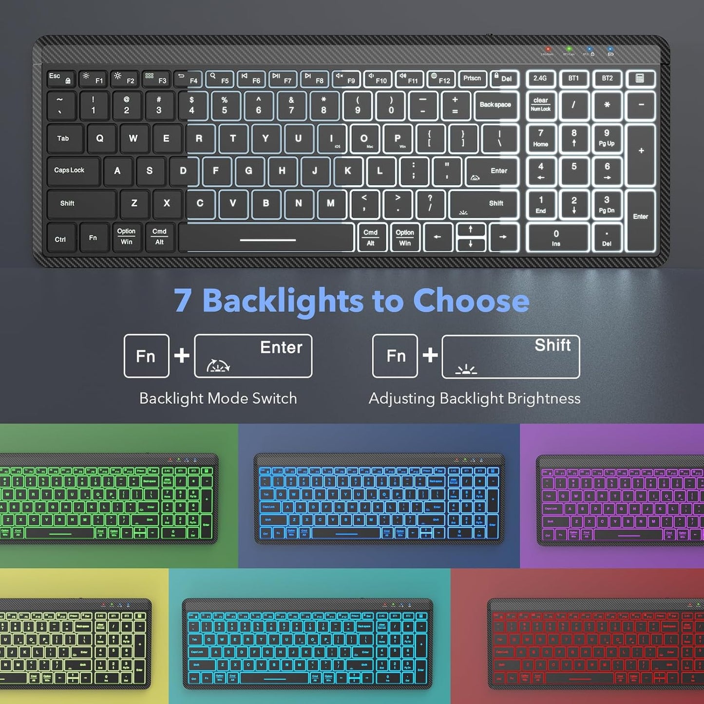 Wireless Keyboard and Mouse Bluetooth, Multi-Device Slim Portable Rechargeable B