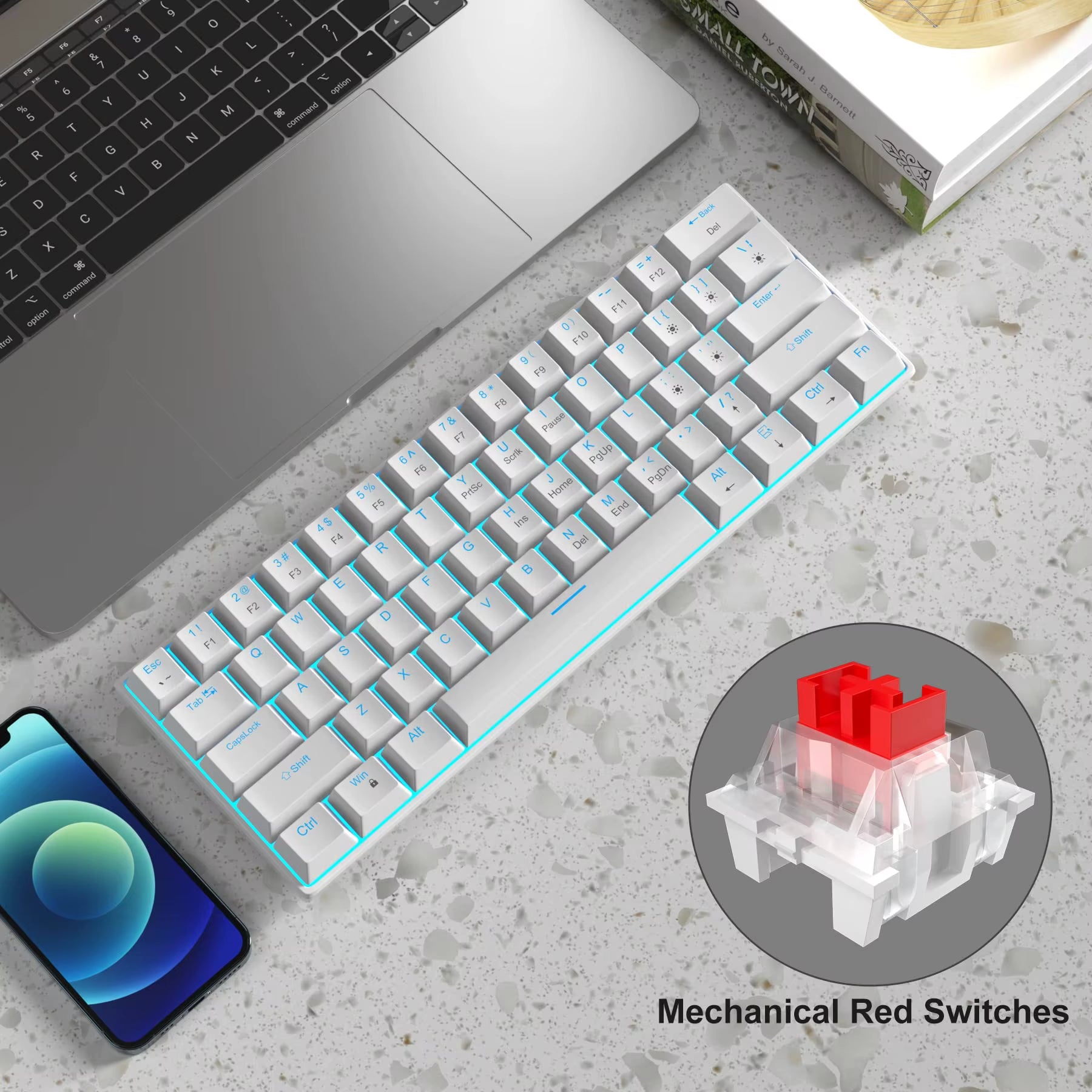 Mk-Star61 Mini 60% Mechanical Keyboard 61 Keys Wired LED Backlit Compact Gaming Keyboard for Laptop, Desktop, PC, Tablet