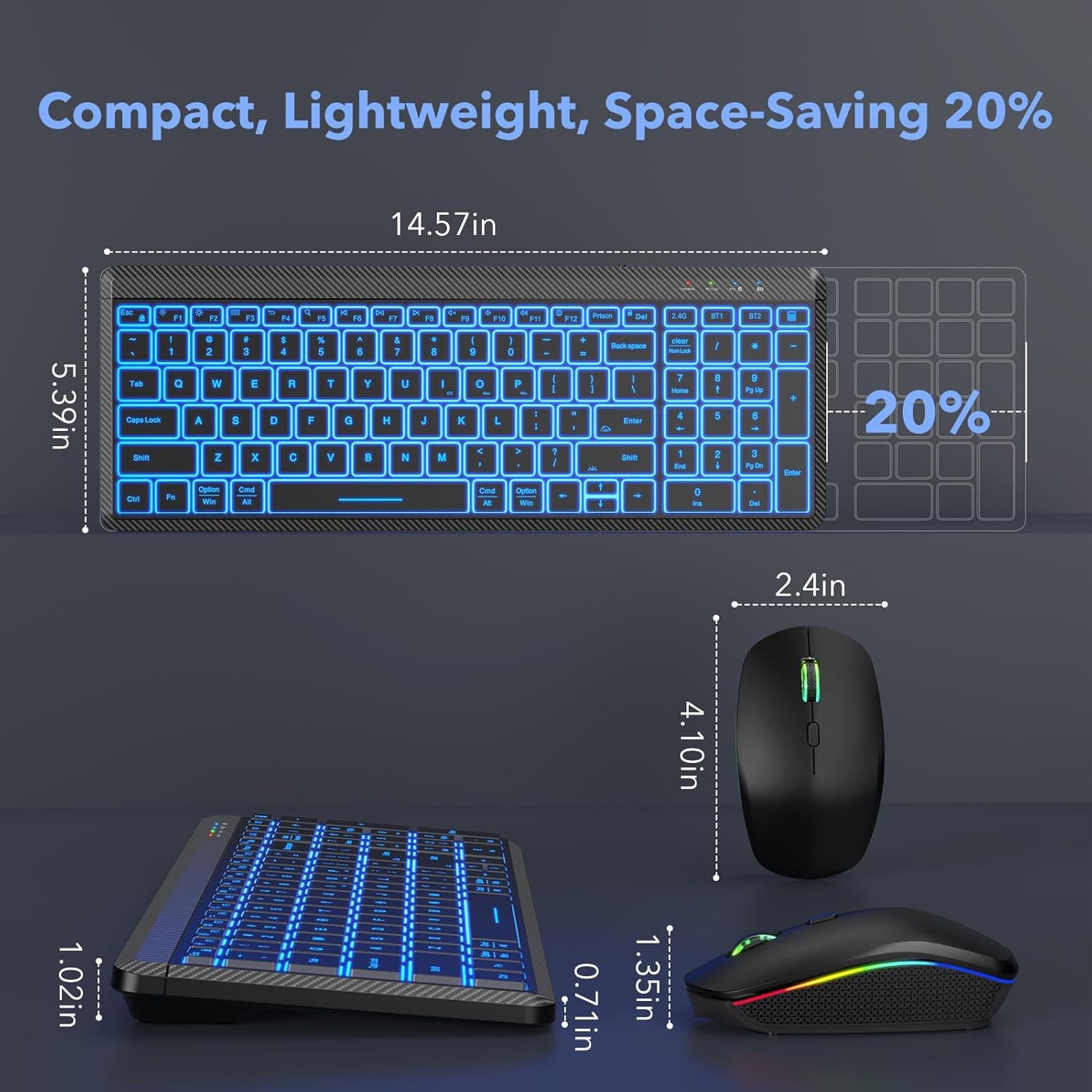 Wireless Keyboard and Mouse Bluetooth, Multi-Device Slim Portable Rechargeable B