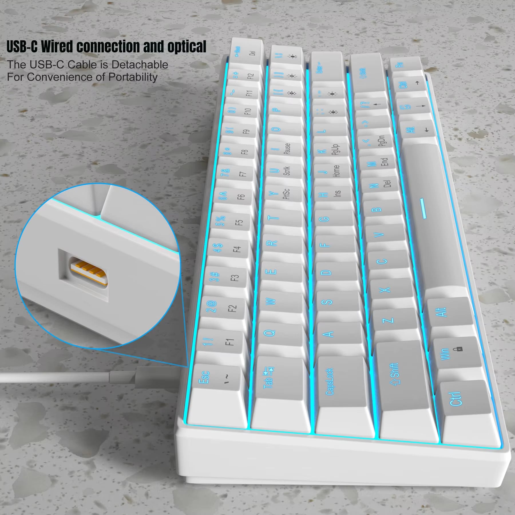 Mk-Star61 Mini 60% Mechanical Keyboard 61 Keys Wired LED Backlit Compact Gaming Keyboard for Laptop, Desktop, PC, Tablet