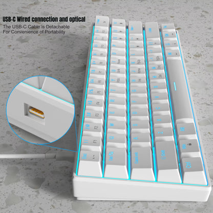 Mk-Star61 Mini 60% Mechanical Keyboard 61 Keys Wired LED Backlit Compact Gaming Keyboard for Laptop, Desktop, PC, Tablet
